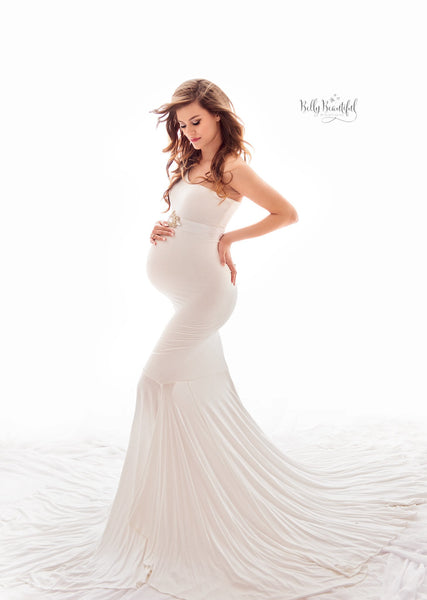 Bonnie Gown • Fitted Maternity Gown • One Shoulder Gown • Flutter Sleeve Maternity Gown • Mermaid Style Gown • Maternity Gown • by Sew Trendy