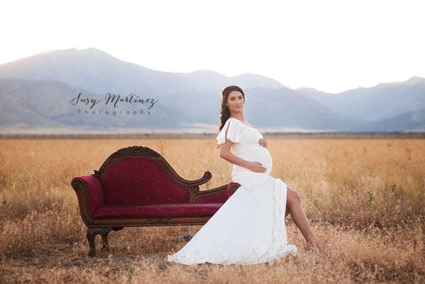 Bonnie Gown • Fitted Maternity Gown • One Shoulder Gown • Flutter Sleeve Maternity Gown • Mermaid Style Gown • Maternity Gown • by Sew Trendy