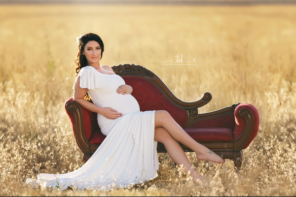 Bonnie Gown • Fitted Maternity Gown • One Shoulder Gown • Flutter Sleeve Maternity Gown • Mermaid Style Gown • Maternity Gown • by Sew Trendy