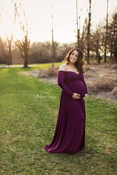 Breanna Gown • Knit Off the Shoulder Gown • Long Sleeve Sweetheart Gown • Maternity Dress • Pregnancy Gown • Maternity Photos • Knit Gown • by Sew Trendy