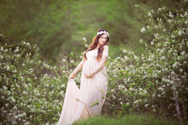 Cameron Gown • Off the Shoulder Gown • Cap Sleeve Pregnancy Dress • Sheer Chiffon Maternity Gown • by Sew Trendy