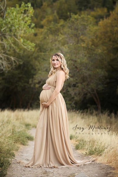 Carolynne Gown • Chiffon Ruffle Maternity Dress • Chiffon Turtle Neck Pregnancy Gown • by Sew Trendy