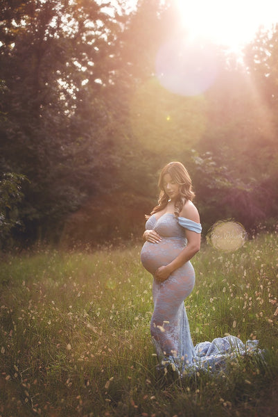 Catherine Gown • Lace Sweetheart Gown • Fitted Pregnancy Gown • Slim Fit Lace Gown • Chiffon Droop Sleeves • Maternity Photo Shoot • by Sew Trendy