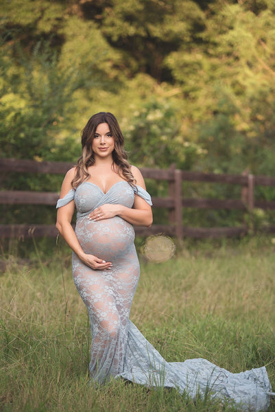 Catherine Gown • Lace Sweetheart Gown • Fitted Pregnancy Gown • Slim Fit Lace Gown • Chiffon Droop Sleeves • Maternity Photo Shoot • by Sew Trendy