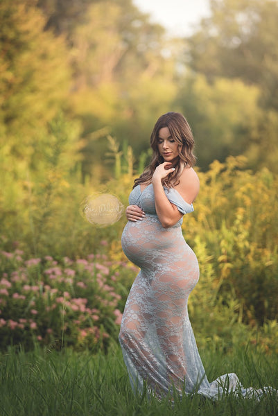 Catherine Gown • Lace Sweetheart Gown • Fitted Pregnancy Gown • Slim Fit Lace Gown • Chiffon Droop Sleeves • Maternity Photo Shoot • by Sew Trendy