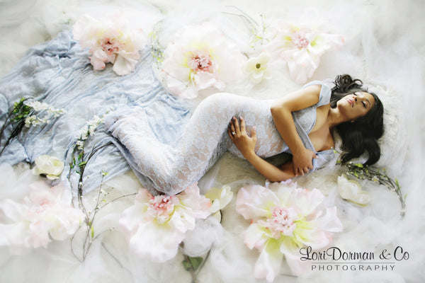 Catherine Gown • Lace Sweetheart Gown • Fitted Pregnancy Gown • Slim Fit Lace Gown • Chiffon Droop Sleeves • Maternity Photo Shoot • by Sew Trendy