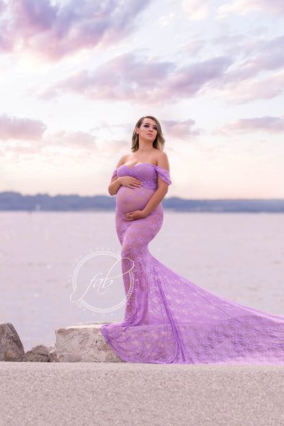 Catherine Gown • Lace Sweetheart Gown • Fitted Pregnancy Gown • Slim Fit Lace Gown • Chiffon Droop Sleeves • Maternity Photo Shoot • by Sew Trendy