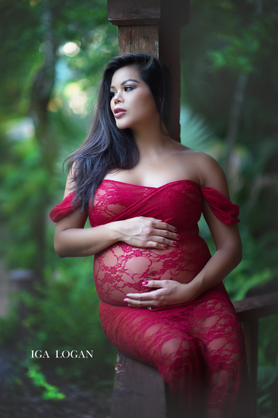 Catherine Gown • Lace Sweetheart Gown • Fitted Pregnancy Gown • Slim Fit Lace Gown • Chiffon Droop Sleeves • Maternity Photo Shoot • by Sew Trendy