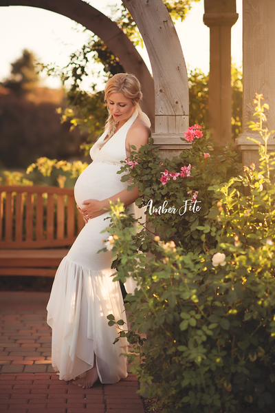 Cecily Gown • Lace Mermaid Style Pregnancy Gown • Halter Gown • Halter Style Maternity Gown • by Sew Trendy