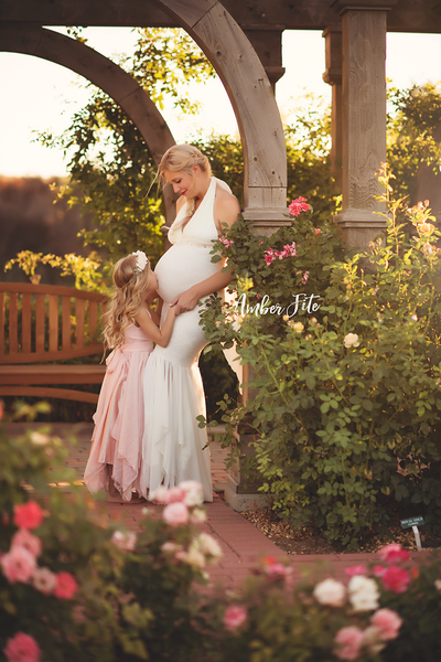 Mommy & Me Gown Set • Cecily & Celia Set • Lace Mermaid Style Halter Maternity Gown • by Sew Trendy