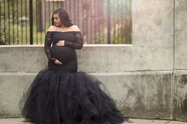 Celine Gown • Sweetheart Lace and Tulle Pregnancy Dress • Fitted Mermaid Style Maternity Gown • by Sew Trendy