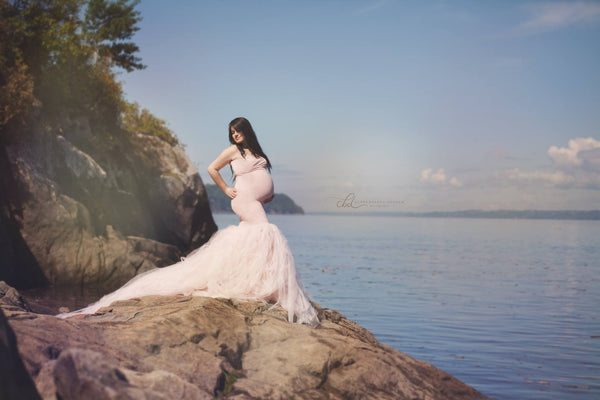 Celine Gown • Sweetheart Lace and Tulle Pregnancy Dress • Fitted Mermaid Style Maternity Gown • by Sew Trendy