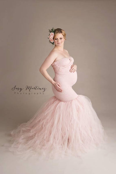 Celine Gown • Sweetheart Lace and Tulle Pregnancy Dress • Fitted Mermaid Style Maternity Gown • by Sew Trendy