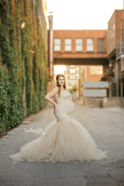 Celine Gown • Sweetheart Lace and Tulle Pregnancy Dress • Fitted Mermaid Style Maternity Gown • by Sew Trendy