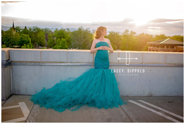 Celine Gown • Sweetheart Lace and Tulle Pregnancy Dress • Fitted Mermaid Style Maternity Gown • by Sew Trendy