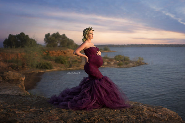 Celine Gown • Sweetheart Lace and Tulle Pregnancy Dress • Fitted Mermaid Style Maternity Gown • by Sew Trendy