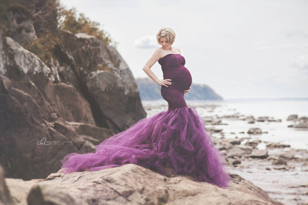 Celine Gown • Sweetheart Lace and Tulle Pregnancy Dress • Fitted Mermaid Style Maternity Gown • by Sew Trendy