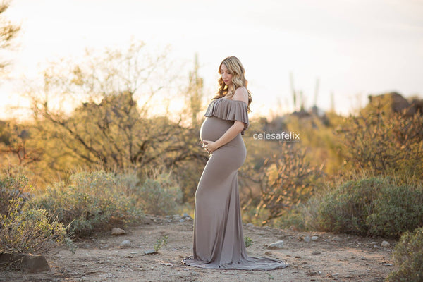 Colbie Gown • Fitted Maternity Gown • Ruffle Top Maternity Gown • Off Shoulder Maternity Gown • Slim Fit Gown • Bridesmaid Dress • Event Gown • Photo Shoot • by Sew Trendy