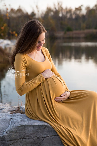 Colette Gown • On the Shoulder Sleeve Dress • Soft Knit Maternity Gown • Maternity Maxi Gown • Holiday Party Dress • by Sew Trendy