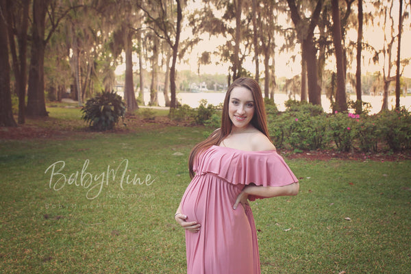 Corbyn Gown • Flowy Fit Maternity Gown • Off The Shoulder Gown • Knit Maternity Gown • Maxi Dress • Pregnancy Dress • Maternity Outfit • by Sew Trendy