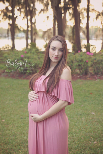 Corbyn Gown • Flowy Fit Maternity Gown • Off The Shoulder Gown • Knit Maternity Gown • Maxi Dress • Pregnancy Dress • Maternity Outfit • by Sew Trendy