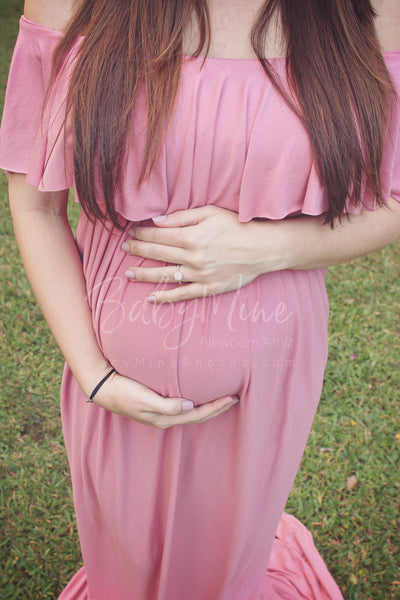 Corbyn Gown • Flowy Fit Maternity Gown • Off The Shoulder Gown • Knit Maternity Gown • Maxi Dress • Pregnancy Dress • Maternity Outfit • by Sew Trendy