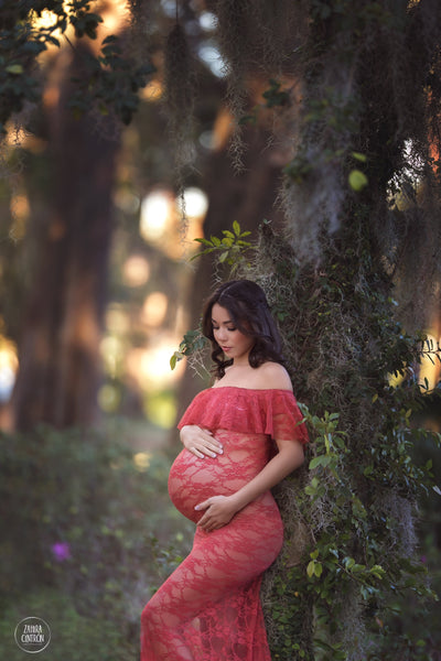 Cori Gown • Fitted Lace Maternity Gown • Ruffle Top Maternity Gown • Off Shoulder Maternity Gown • Slim Fit Gown • Bridesmaid Dress • Event Gown • Photo Shoot • by Sew Trendy