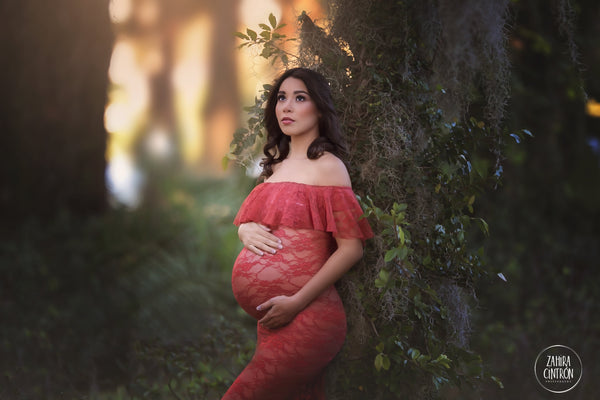 Cori Gown • Fitted Lace Maternity Gown • Ruffle Top Maternity Gown • Off Shoulder Maternity Gown • Slim Fit Gown • Bridesmaid Dress • Event Gown • Photo Shoot • by Sew Trendy