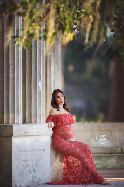 Cori Gown • Fitted Lace Maternity Gown • Ruffle Top Maternity Gown • Off Shoulder Maternity Gown • Slim Fit Gown • Bridesmaid Dress • Event Gown • Photo Shoot • by Sew Trendy