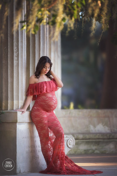 Cori Gown • Fitted Lace Maternity Gown • Ruffle Top Maternity Gown • Off Shoulder Maternity Gown • Slim Fit Gown • Bridesmaid Dress • Event Gown • Photo Shoot • by Sew Trendy