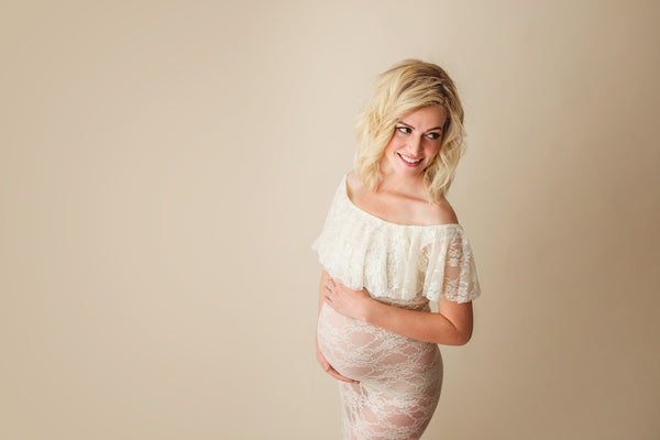 Cori Gown • Fitted Lace Maternity Gown • Ruffle Top Maternity Gown • Off Shoulder Maternity Gown • Slim Fit Gown • Bridesmaid Dress • Event Gown • Photo Shoot • by Sew Trendy