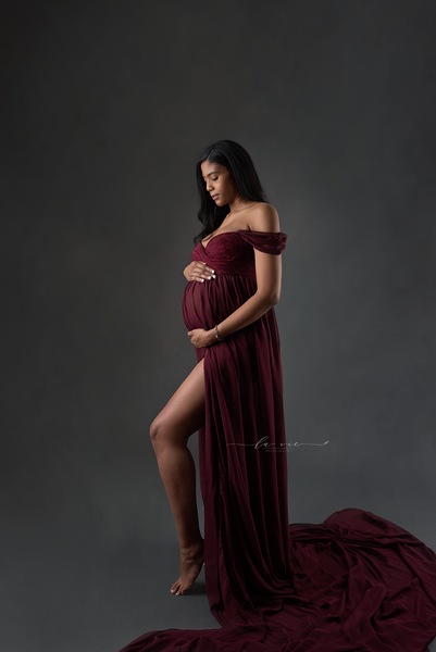 Elia Gown • Chiffon Butterfly Gown • Long Flowing Tossing Gown • Sheer Maternity Gown With Lace Overlay • Sweetheart Top Dress • Droop Sleeves Maternity Gown • by Sew Trendy