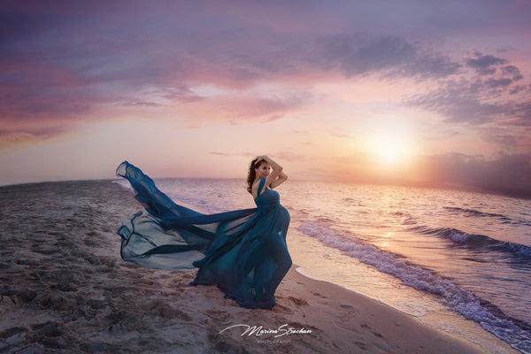 Elia Gown • Chiffon Butterfly Gown • Long Flowing Tossing Gown • Sheer Maternity Gown With Lace Overlay • Sweetheart Top Dress • Droop Sleeves Maternity Gown • by Sew Trendy