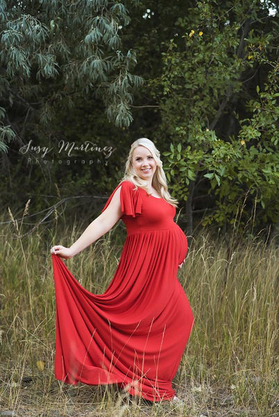 Mommy & Me Gown Set • Faline & Frankie Set • Flutter Sleeve Knit Maternity Gown • Girls Flutter Sleeve Ruffled Gown • by Sew Trendy
