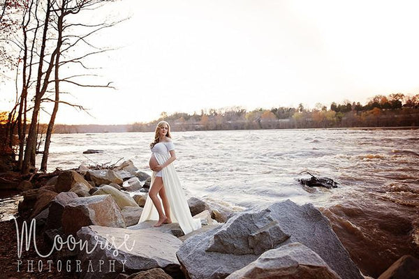 Hannah Gown • Off the Shoulder Gown • Cap Sleeve Pregnancy Dress • Sheer Chiffon Maternity Gown • by Sew Trendy