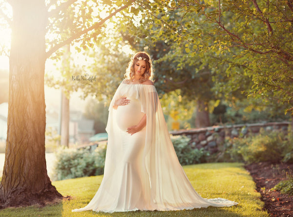 Isolde Gown • Renaissance Style Maternity Gown • Maternity Gown with Cape • Fitted Maternity Gown • by Sew Trendy