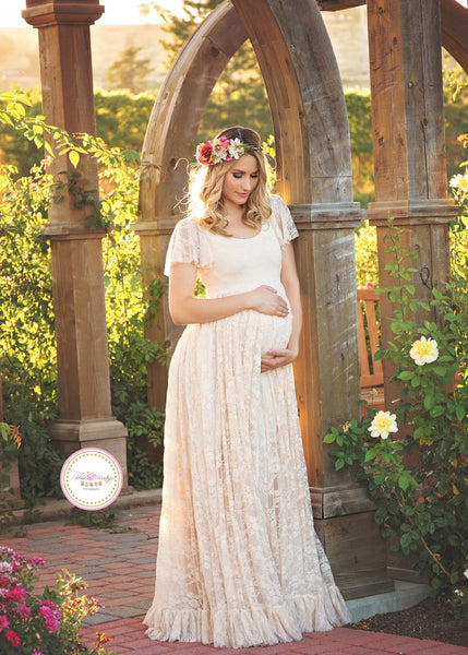 Josephine Gown • Lace Flutter Maternity Gown • Wedding Gown • by Sew Trendy