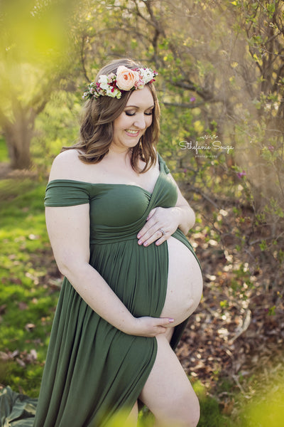 Kiara Gown • Short Sleeve Maternity Gown • Off The Shoulder Gown • Knit Maternity Gown • Maxi Dress • Pregnancy Dress • by Sew Trendy