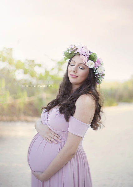 Kiara Gown • Short Sleeve Maternity Gown • Off The Shoulder Gown • Knit Maternity Gown • Maxi Dress • Pregnancy Dress • by Sew Trendy