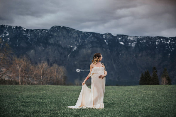 Robinett Gown • Boho Sheer Maternity Gown • Ruffle Top Gown • Pregnancy Gown by Sew Trendy