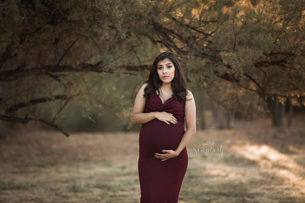 Rue Gown • Cowl Neck Maternity Gown • Fitted Knit Maternity Gown • Low Back Maternity Gown • by Sew Trendy