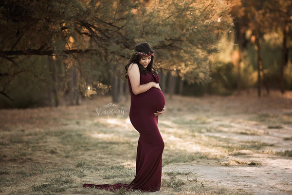 Rue Gown • Cowl Neck Maternity Gown • Fitted Knit Maternity Gown • Low Back Maternity Gown • by Sew Trendy