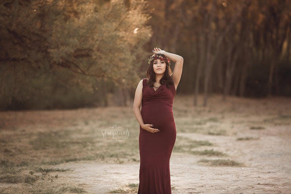 Rue Gown • Cowl Neck Maternity Gown • Fitted Knit Maternity Gown • Low Back Maternity Gown • by Sew Trendy