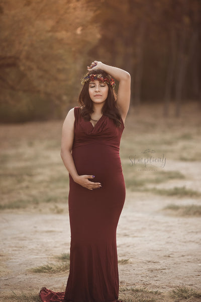 Rue Gown • Cowl Neck Maternity Gown • Fitted Knit Maternity Gown • Low Back Maternity Gown • by Sew Trendy