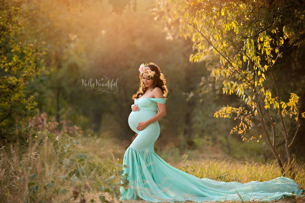 Samantha Gown • Sweetheart Lace and Chiffon Pregnancy Dress • Fitted Chiffon Mermaid Style Maternity Gown • by Sew Trendy