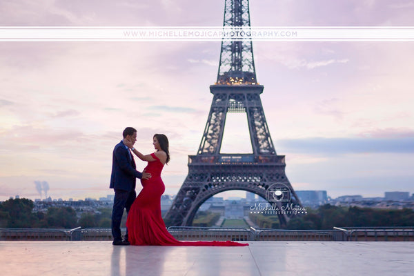 Samantha Gown • Sweetheart Lace and Chiffon Pregnancy Dress • Fitted Chiffon Mermaid Style Maternity Gown • by Sew Trendy