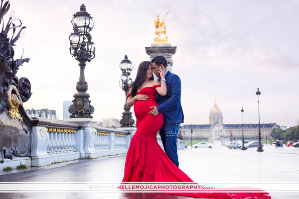 Samantha Gown • Sweetheart Lace and Chiffon Pregnancy Dress • Fitted Chiffon Mermaid Style Maternity Gown • by Sew Trendy