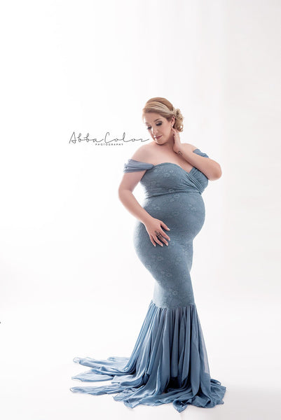 Samantha Gown • Sweetheart Lace and Chiffon Pregnancy Dress • Fitted Chiffon Mermaid Style Maternity Gown • by Sew Trendy