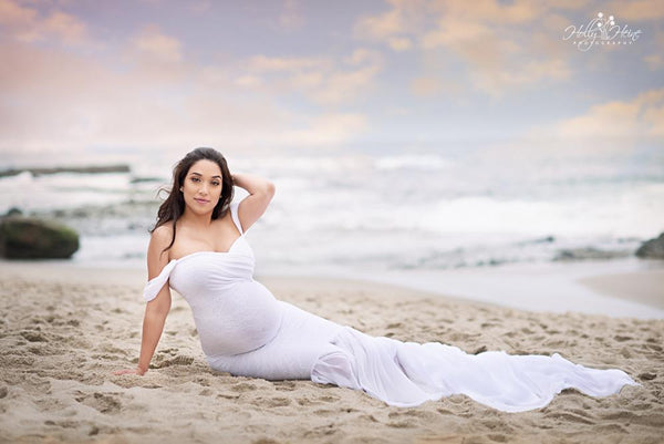 Samantha Gown • Sweetheart Lace and Chiffon Pregnancy Dress • Fitted Chiffon Mermaid Style Maternity Gown • by Sew Trendy