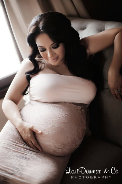 Siri Gown • Fitted Lace Maternity Gown • Maternity Dress • Lace Dress • Sheer Dress • Maternity Gown • by Sew Trendy